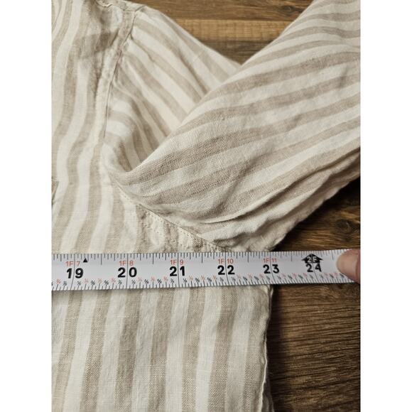 L.L Bean 100% Linen Striped Button Down Shirt Women's Size L Nautical Preppy - Picture 9 of 13
